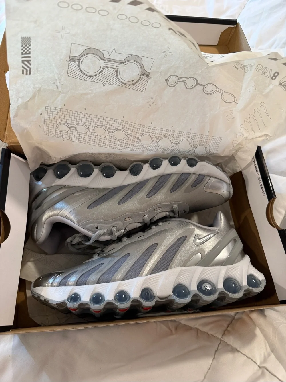 Nike womens    Wolfe Gray, White and Metallic Silver Air Max Style Sneakers